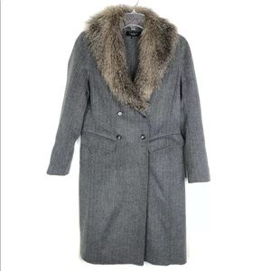 Talbots gray pinstripe double-breasted wool pea coat 
Removable faux fur size 8